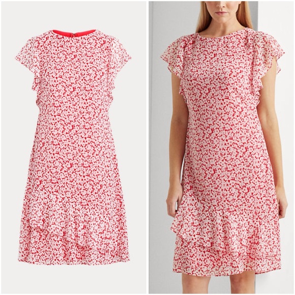 Dresses & Skirts - NWT Lauren Ralph Lauren Ruffle Floral Georgette Dress Red and White Size 20W